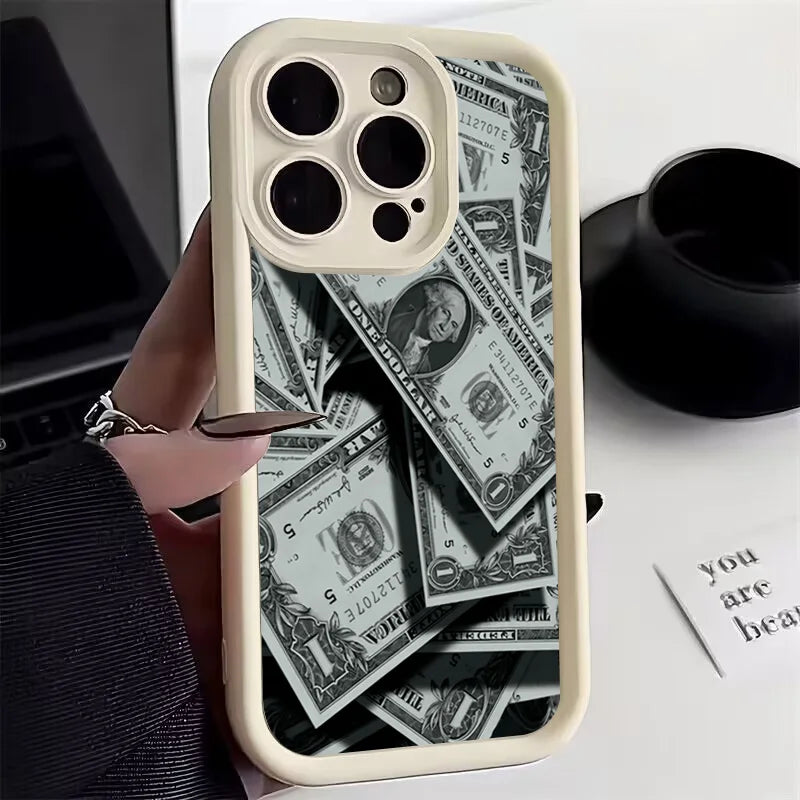 Black Bamboo Full-Coverage Banknote Design Silicone Case For iPhone 16 15 14 13 12 11 Pro Max XS XR X 7 8 Plus SE 2022 SE3 Cover