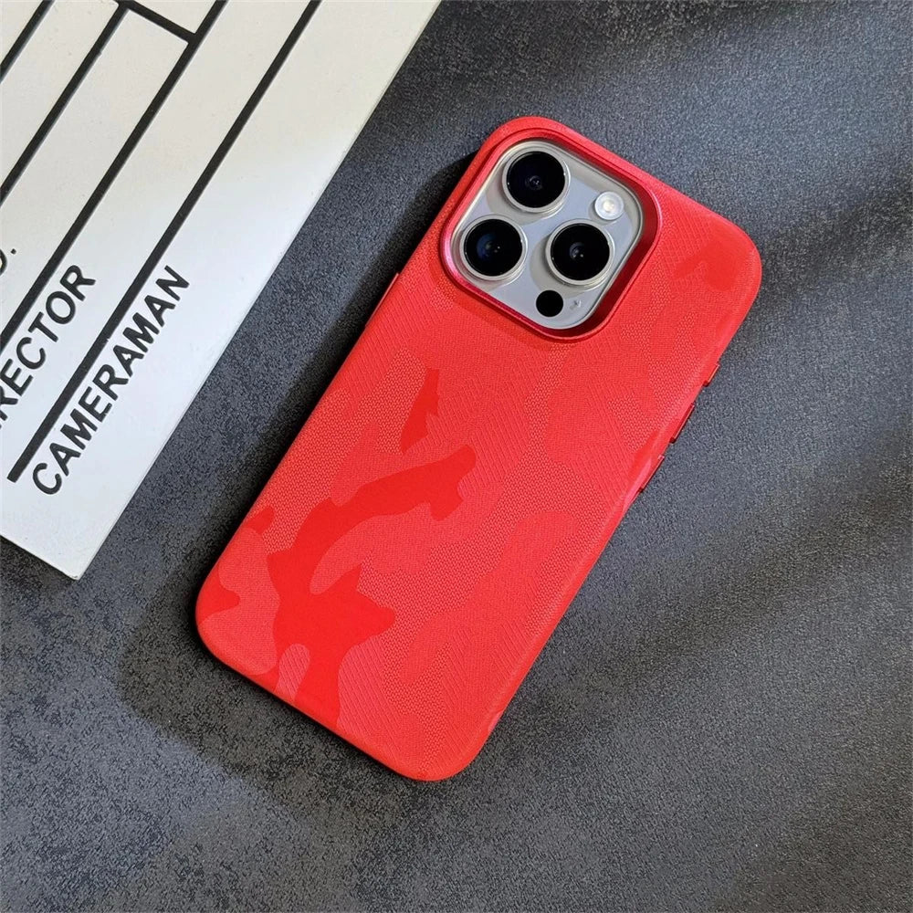 Luxury Camouflage Leather Shockproof Armor Magnetic Case For iPhone