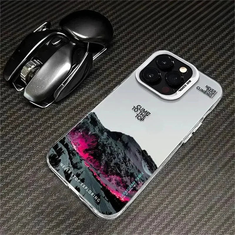 Phone Case For IPhone 16 15 14 13 12 11 Pro XS Max X XR 7 8 Plus Snow Mountain Landscape Sunset Plating Matte Hard Cover Funda