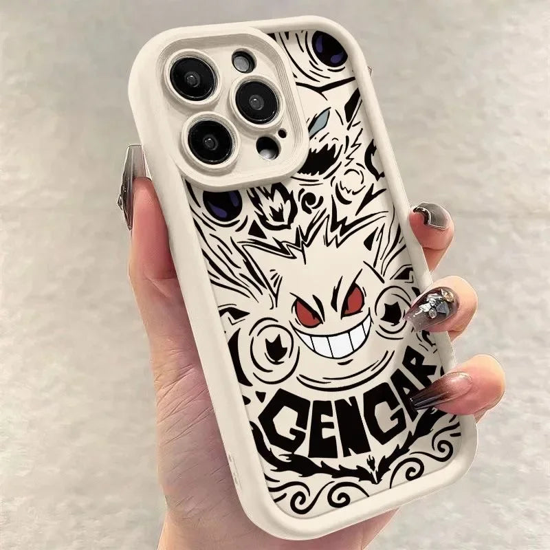 Cartoon Pokemon Gengar Plain Phone Case for iPhone 16 15 14 13 12 Pro Max 11 Liquid Soft Silicone Shockproof Back Cover Funda