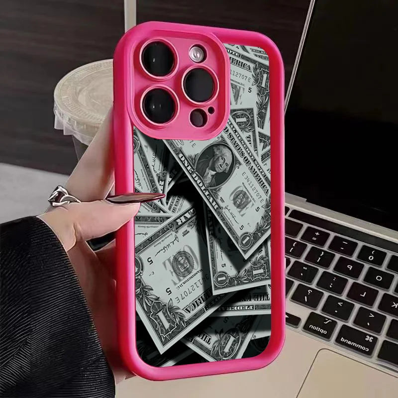 Black Bamboo Full-Coverage Banknote Design Silicone Case For iPhone 16 15 14 13 12 11 Pro Max XS XR X 7 8 Plus SE 2022 SE3 Cover