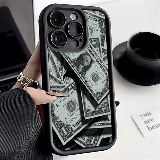 Black Bamboo Full-Coverage Banknote Design Silicone Case For iPhone 16 15 14 13 12 11 Pro Max XS XR X 7 8 Plus SE 2022 SE3 Cover