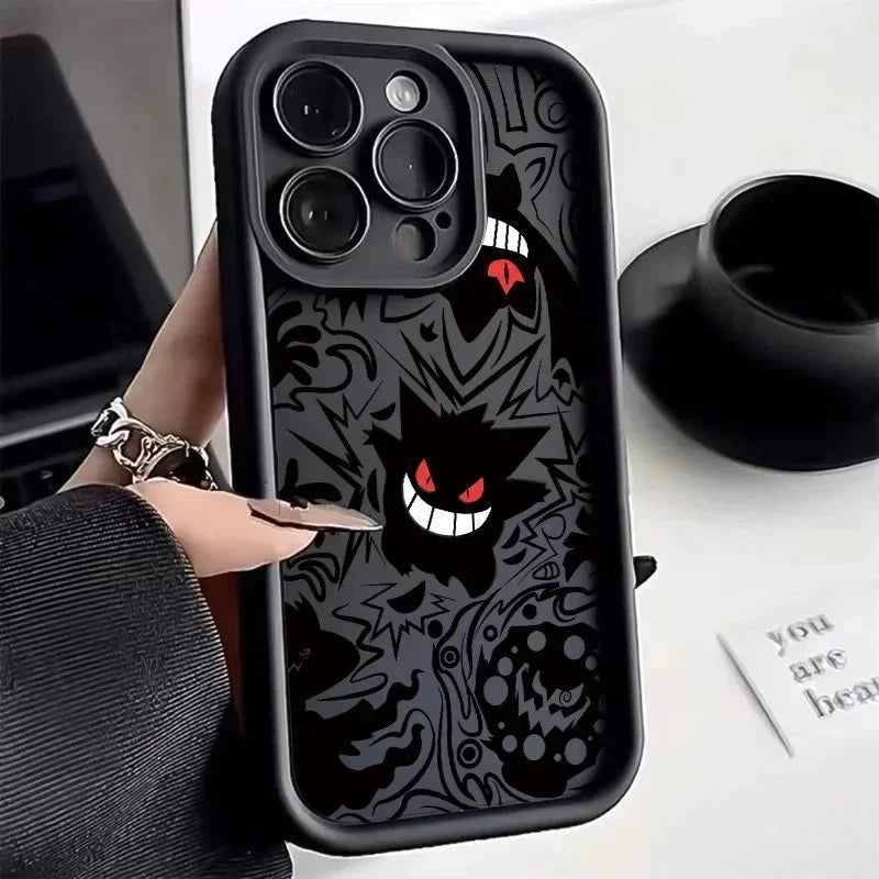 Cartoon Pokemon Gengar Plain Phone Case for iPhone 16 15 14 13 12 Pro Max 11 Liquid Soft Silicone Shockproof Back Cover Funda