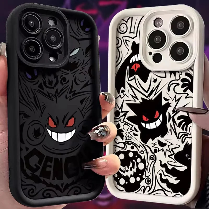 Cartoon Pokemon Gengar Plain Phone Case for iPhone 16 15 14 13 12 Pro Max 11 Liquid Soft Silicone Shockproof Back Cover Funda