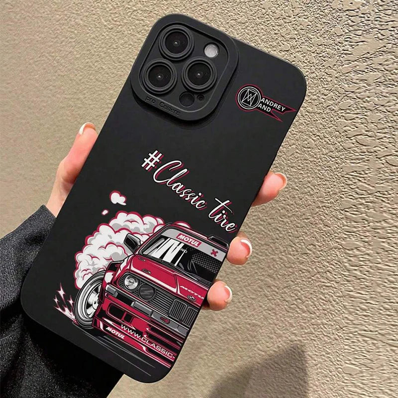 Phone Case For iPhone 14 13 15 16 Pro Max 11 12 Mini 8 7 Plus X XR XS SE 2022 Stylish Car Pattern Shockproof Soft Back Cover