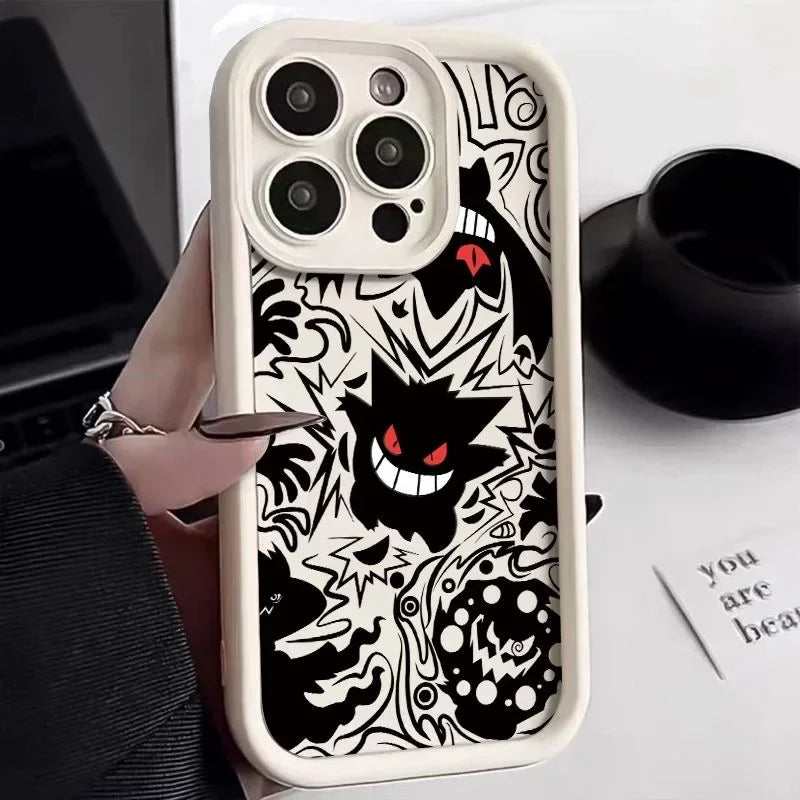 Cartoon Pokemon Gengar Plain Phone Case for iPhone 16 15 14 13 12 Pro Max 11 Liquid Soft Silicone Shockproof Back Cover Funda