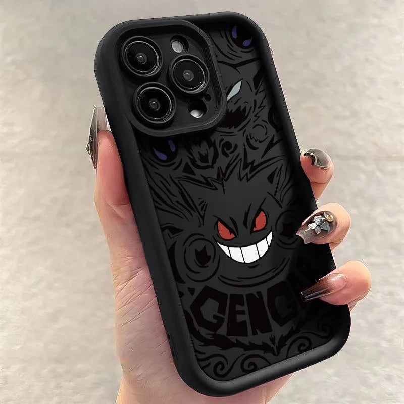 Cartoon Pokemon Gengar Plain Phone Case for iPhone 16 15 14 13 12 Pro Max 11 Liquid Soft Silicone Shockproof Back Cover Funda