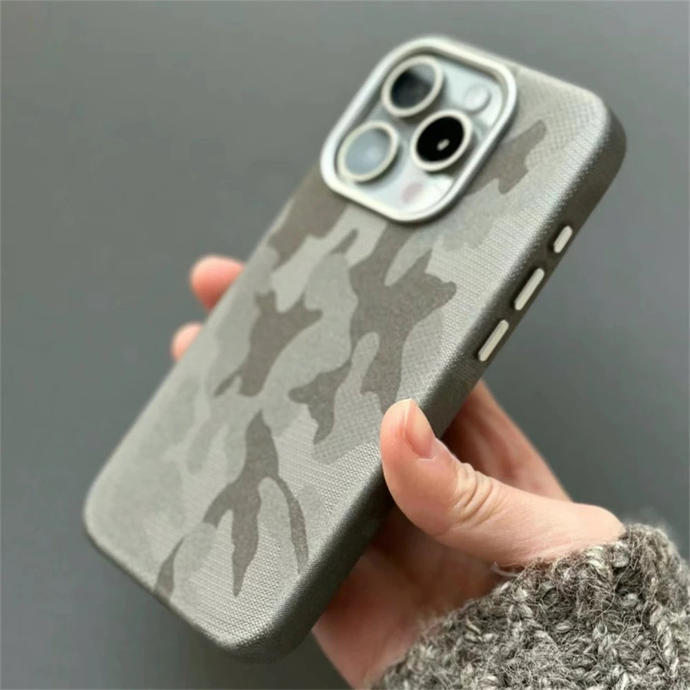 Luxury Camouflage Leather Shockproof Armor Magnetic Case For iPhone